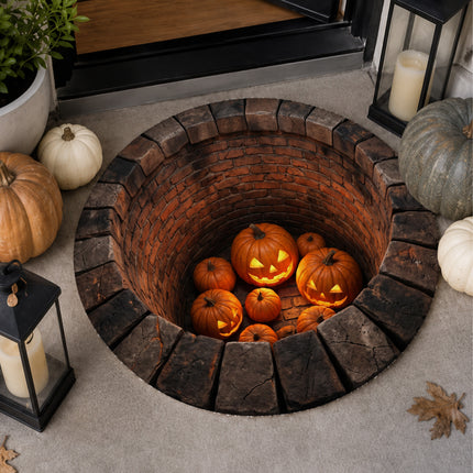 Halloween Round Rug Jack O Lantern Pumpkin Well Doormat