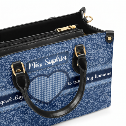 Personalized Teacher Leather Handbag Denim Patchwork Cross