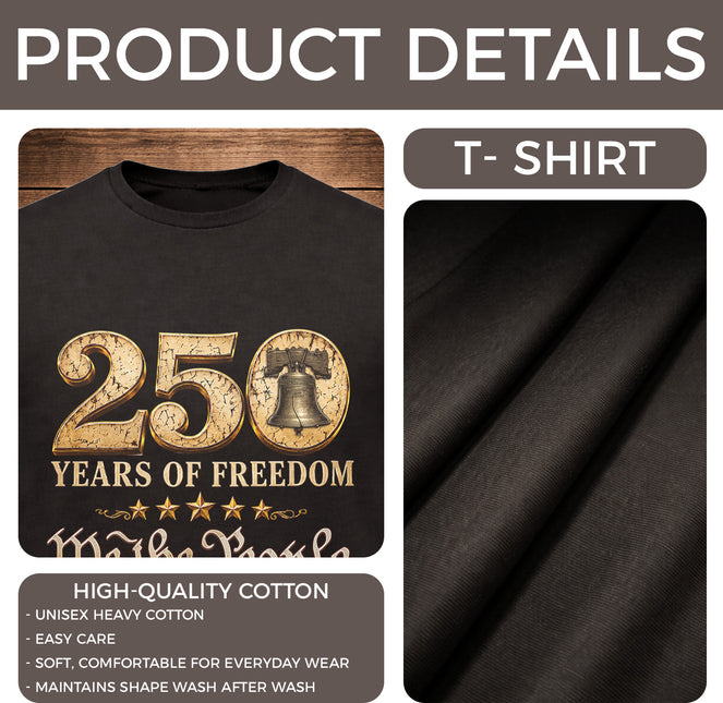 We The People Gold Liberty Bell Patriotic T-Shirt America 250