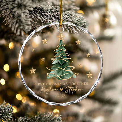 Personalized First Christmas Together Gold Christmas Tree Glass Ornament