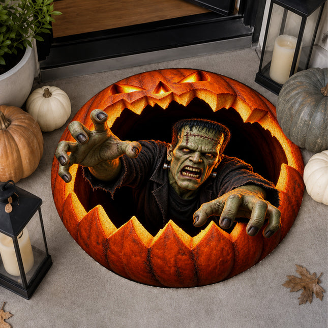 Halloween Round Rug Stitched Monster Pumpkin 3D Horror Doormat