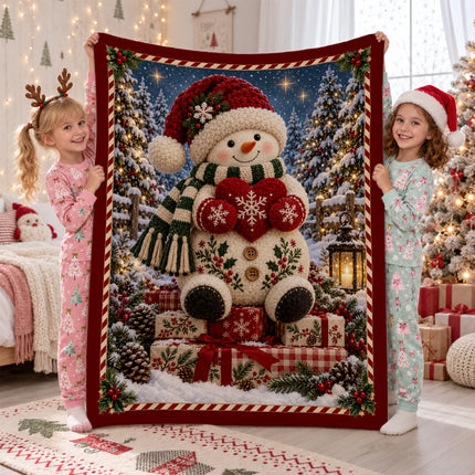 Christmas Fleece Blanket with Cozy Snowman Heart