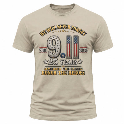 9/11 25th Anniversary Never Forget Patriot Day Memorial T-Shirt