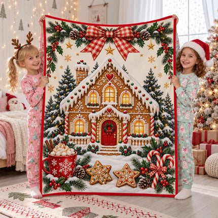 Christmas Gingerbread House Fleece Blanket Cozy Holiday Decor
