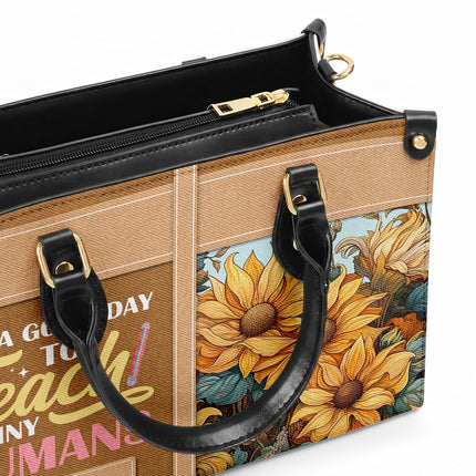 Personalized Teacher Leather Handbag Sunflower Teach Tiny Humans