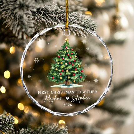 Personalized First Christmas Together Christmas Tree Couple Glass Ornament