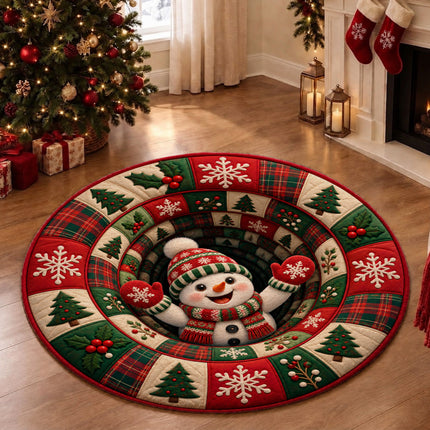 Christmas Round Doormat with Snowman Patchwork Rug