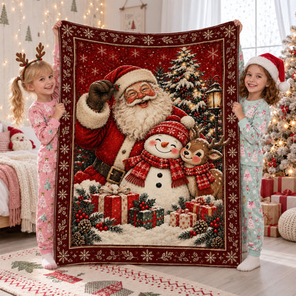 Santa Snowman Reindeer Christmas Fleece Blanket Cozy Holiday Wishes