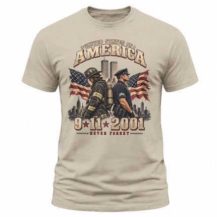 9/11 Never Forget Firefighter Police Officer Patriot Day Memorial T-Shirt