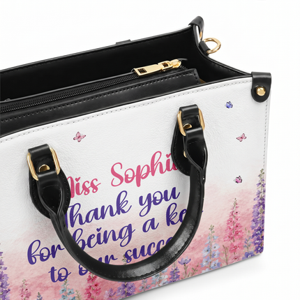 Personalized Teacher Leather Handbag Watercolor Floral Thank You