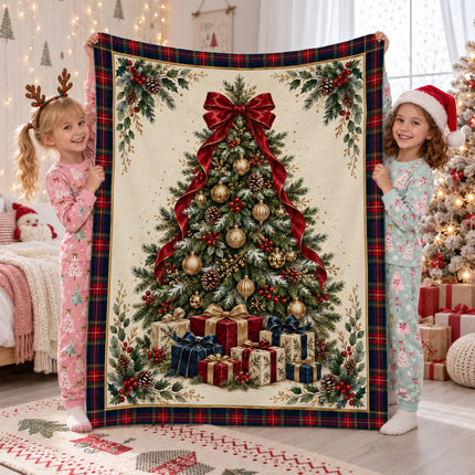 Christmas Fleece Blanket with Elegant Tartan Tree