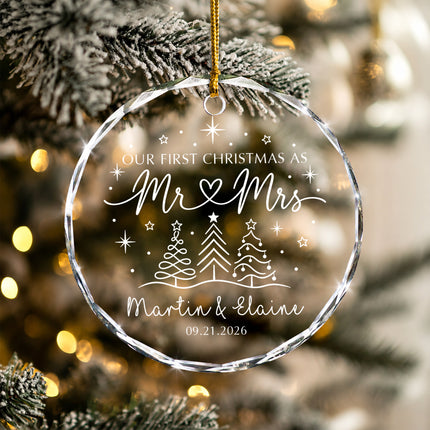 Personalized First Christmas Together Minimalist Christmas Trees Couple Glass Ornament