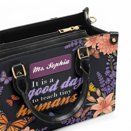 Personalized Teacher Leather Handbag Butterfly Tiny Humans