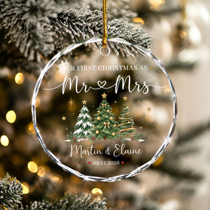 Personalized First Christmas Together Three Christmas Trees Couple Glass Ornament
