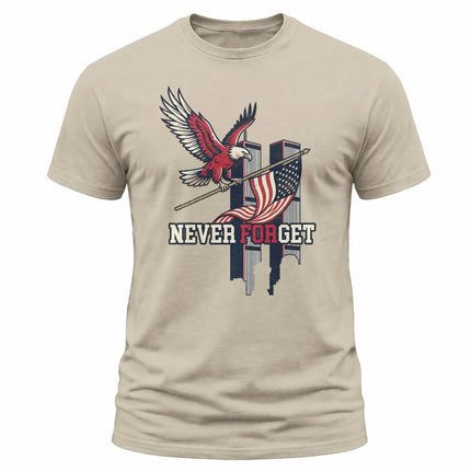 9/11 Never Forget Bald Eagle American Flag Patriot Day Memorial T-Shirt
