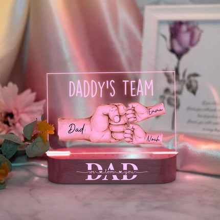 Personalized Daddy's Team Fist Bump Acrylic Night Light - Father's Day, Birthday Gift For Dad - Charming Present