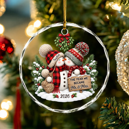 Personalized Snowman Couple First Christmas Together Glass Ornament