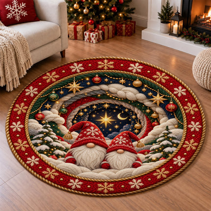 Christmas Round Doormat with Cozy Gnome Star Scene