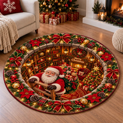 Christmas Round Doormat with Gnome Gift Swirl