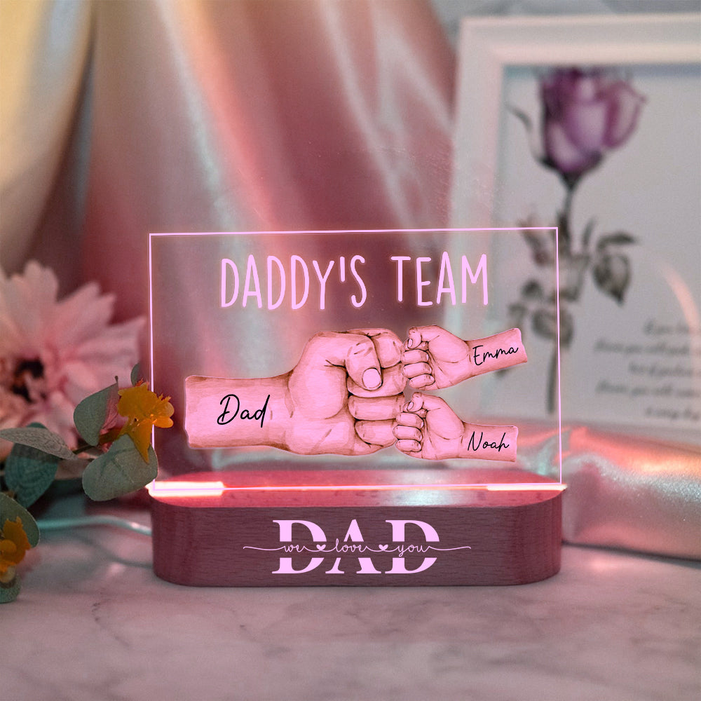 Personalized Daddy's Team Fist Bump Acrylic Night Light - Father's Day, Birthday Gift For Dad