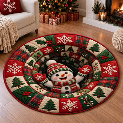 Christmas Round Doormat with Snowman Patchwork Rug