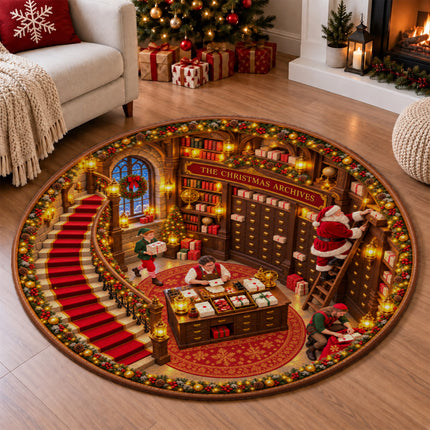 Santa Workshop Round Rug Christmas Archives Holiday Doormat