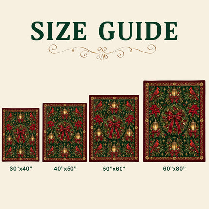 Christmas Fleece Blanket with Cardinal Lantern Wreath