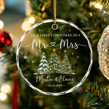 Personalized First Christmas Together Three Christmas Trees Couple Glass Ornament