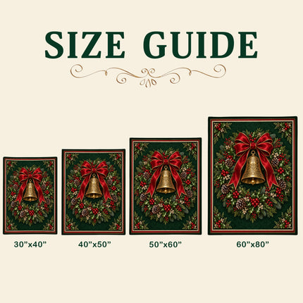 Christmas Fleece Blanket with Vintage Bell Wreath