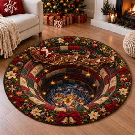 Christmas Round Doormat with Santa Reindeer Village