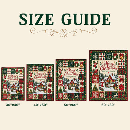 Personalized Family Christmas Fleece Blanket Snowman Winter Cottage