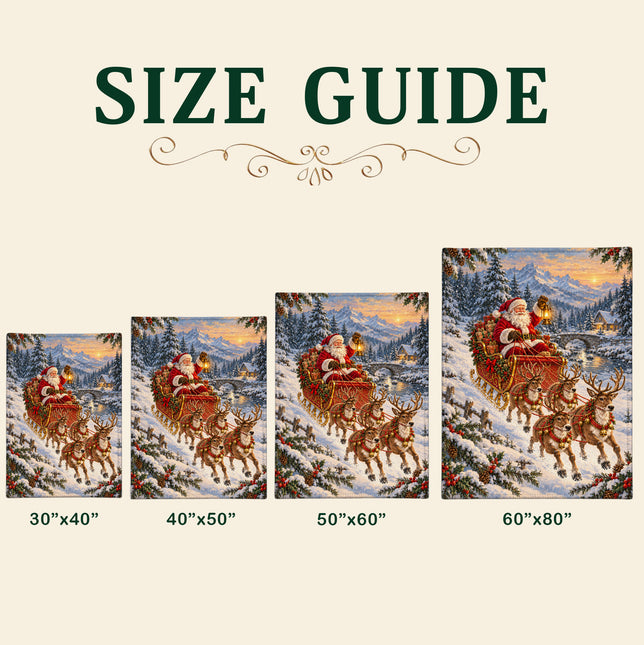 Santa Sleigh Christmas Fleece Blanket Reindeer Winter Wonderland