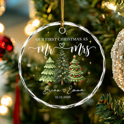 Personalized First Christmas Together Three Festive Trees Couple Glass Ornament
