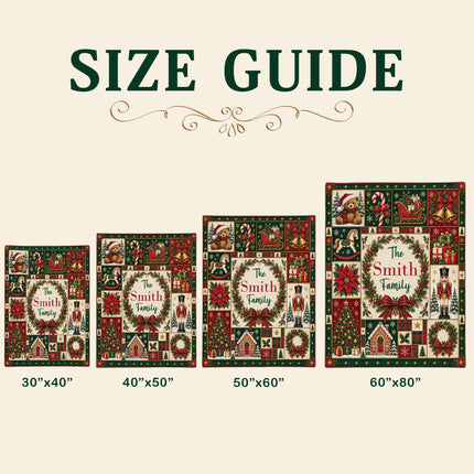 Personalized Family Christmas Fleece Blanket Custom Last Name Holiday Patchwork