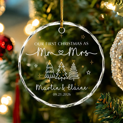 Personalized First Christmas as Mr and Mrs Glass Ornament