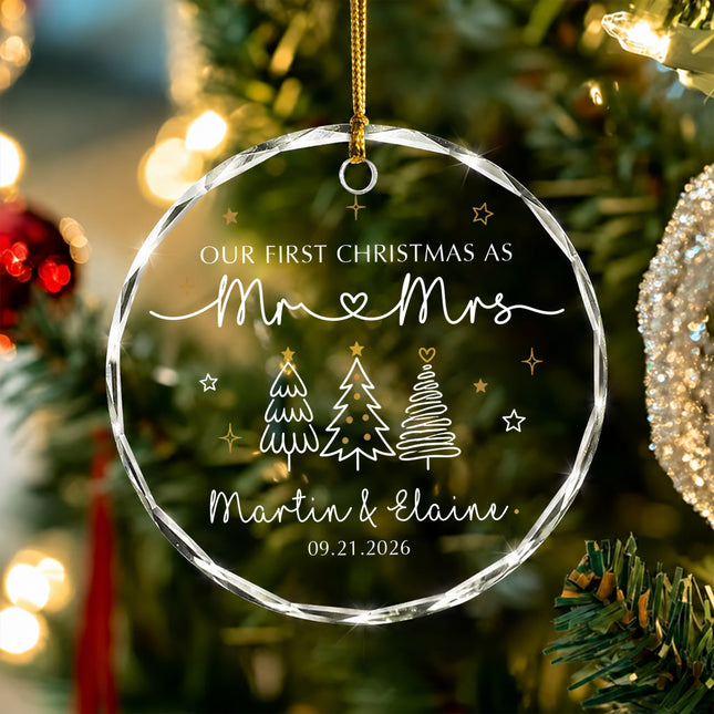 Personalized First Christmas as Mr and Mrs Glass Ornament