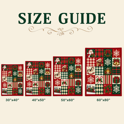 Christmas Patchwork Fleece Blanket Vintage Santa Teddy Bear Plaid Holiday Throw