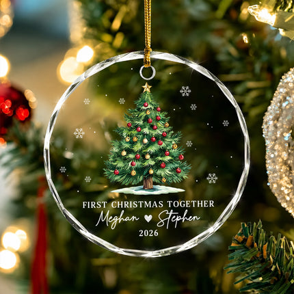 Personalized First Christmas Together Christmas Tree Couple Glass Ornament