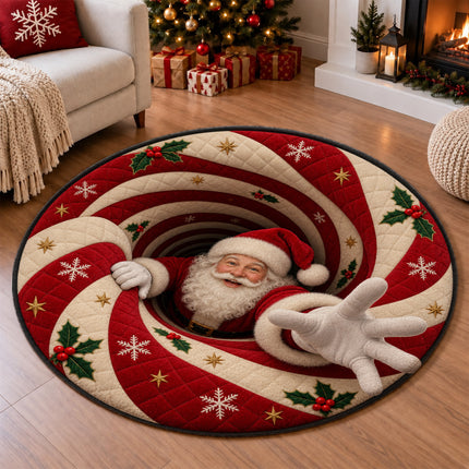Santa Christmas Round Doormat Peppermint Swirl Welcome Rug