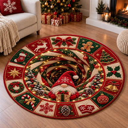Christmas Round Doormat with Holiday Gnome Patchwork