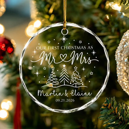 Personalized First Christmas Together Minimalist Christmas Trees Couple Glass Ornament