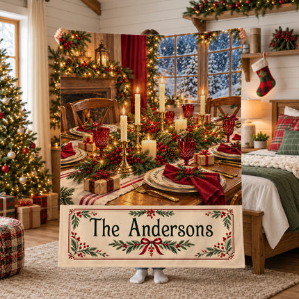 Personalized Christmas Fleece Blanket Custom Family Name Cozy Holiday Dinner