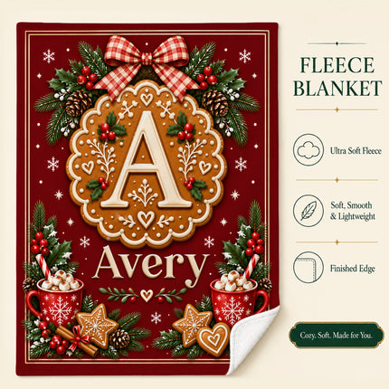 Personalized Christmas Fleece Blanket Gingerbread Monogram Custom Name