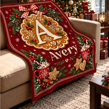 Personalized Christmas Fleece Blanket Gingerbread Monogram Custom Name