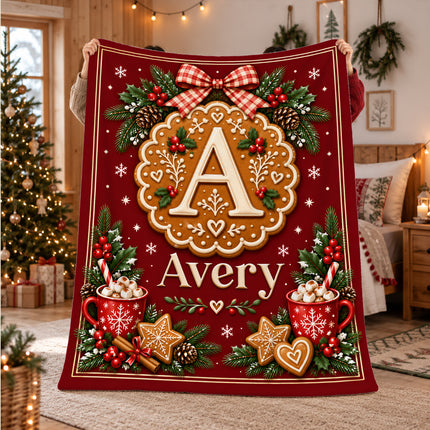 Personalized Christmas Fleece Blanket Gingerbread Monogram Custom Name