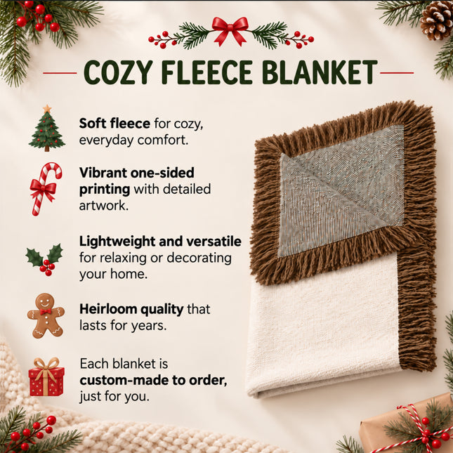 Personalized Christmas Woven Throw Blanket Custom Family Name Vintage Patchwork