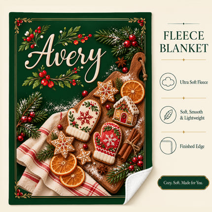 Personalized Christmas Fleece Blanket Gingerbread Baking Custom Name