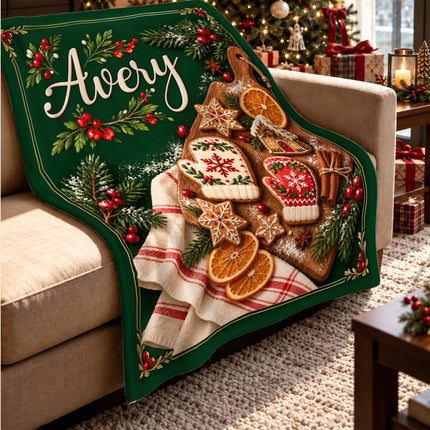 Personalized Christmas Fleece Blanket Gingerbread Baking Custom Name