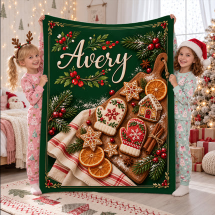 Personalized Christmas Fleece Blanket Gingerbread Baking Custom Name
