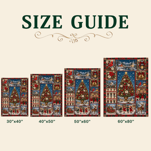 Vintage Christmas Tree Fleece Blanket Winter Village Patchwork